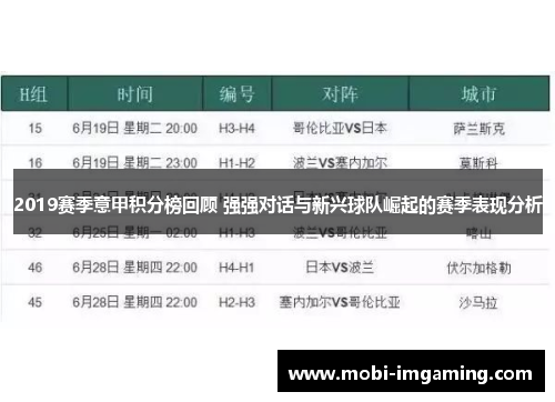 2019赛季意甲积分榜回顾 强强对话与新兴球队崛起的赛季表现分析