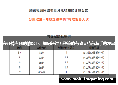 在预算有限的情况下，如何通过五种策略有效支持前车手的发展